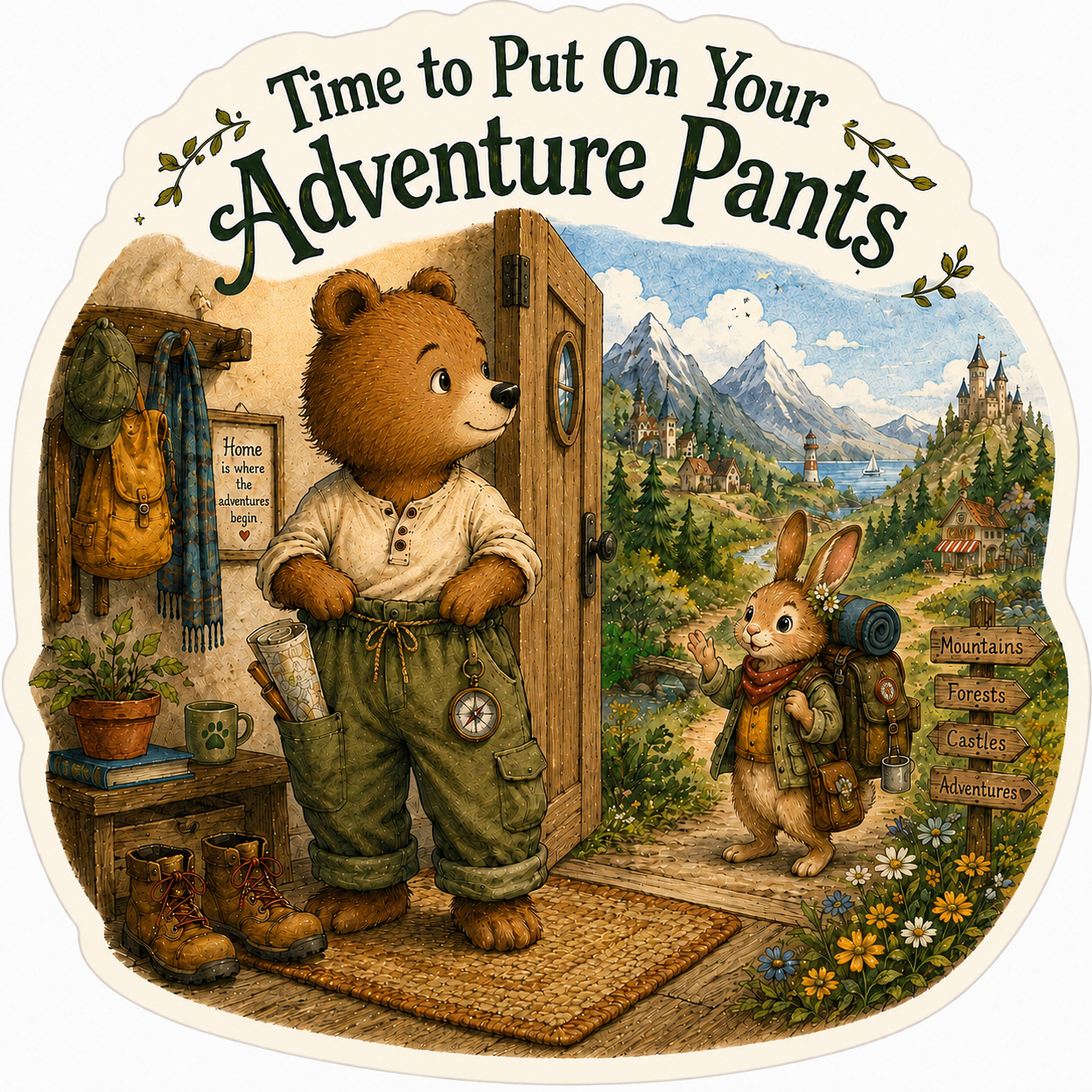 Time to Put On Your Adventure Pants Bear Matte Sticker