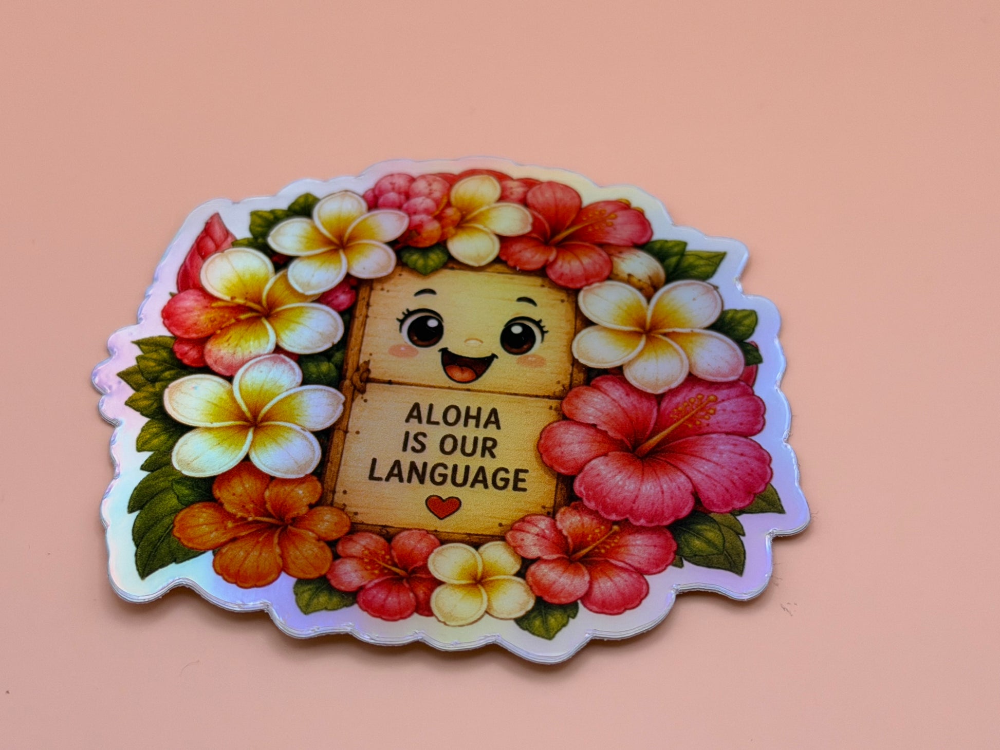 Hawaiian Holographic Lei Sticker | Aloha Is Our Language