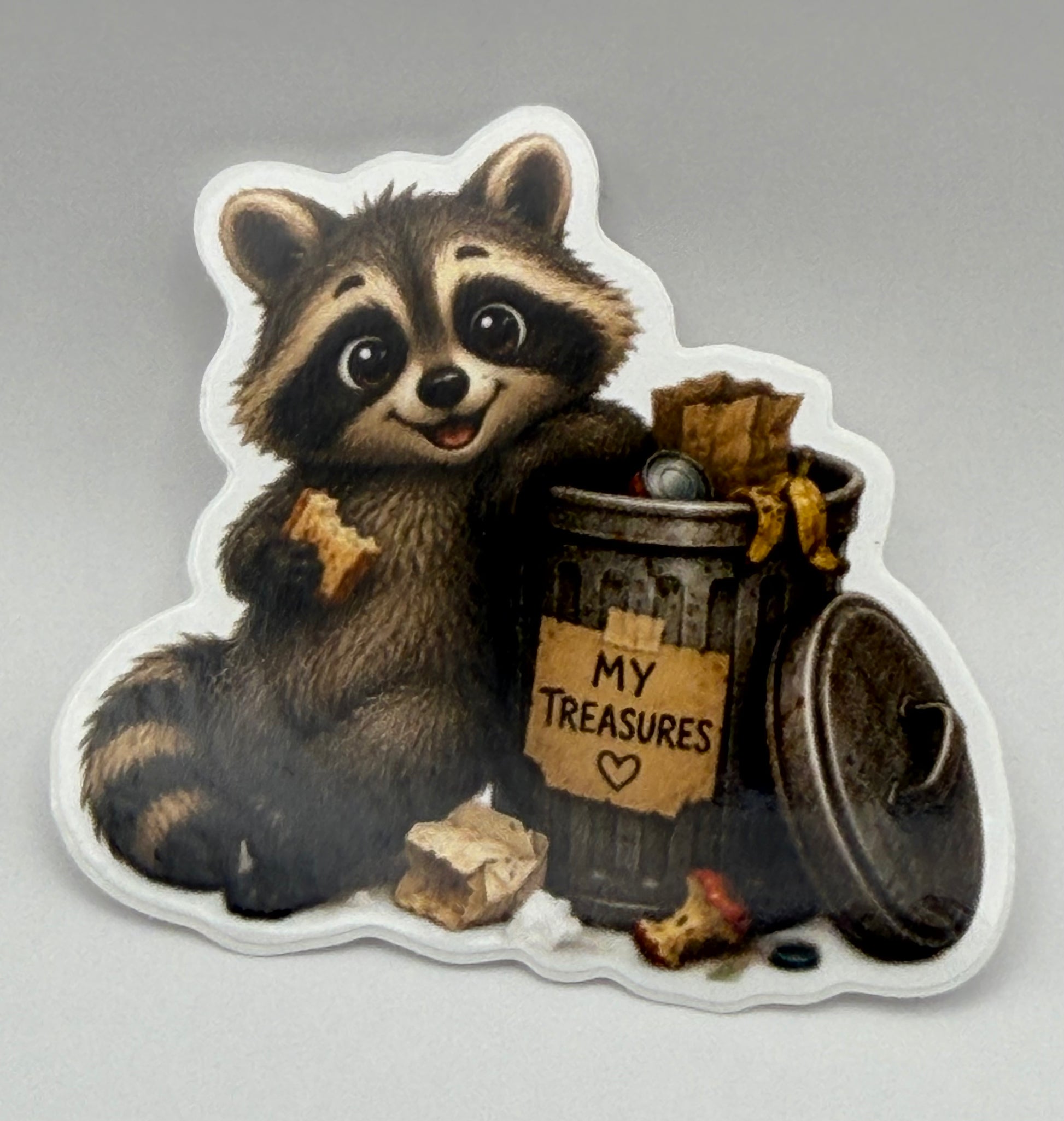 Raccoon with trashcan sticker