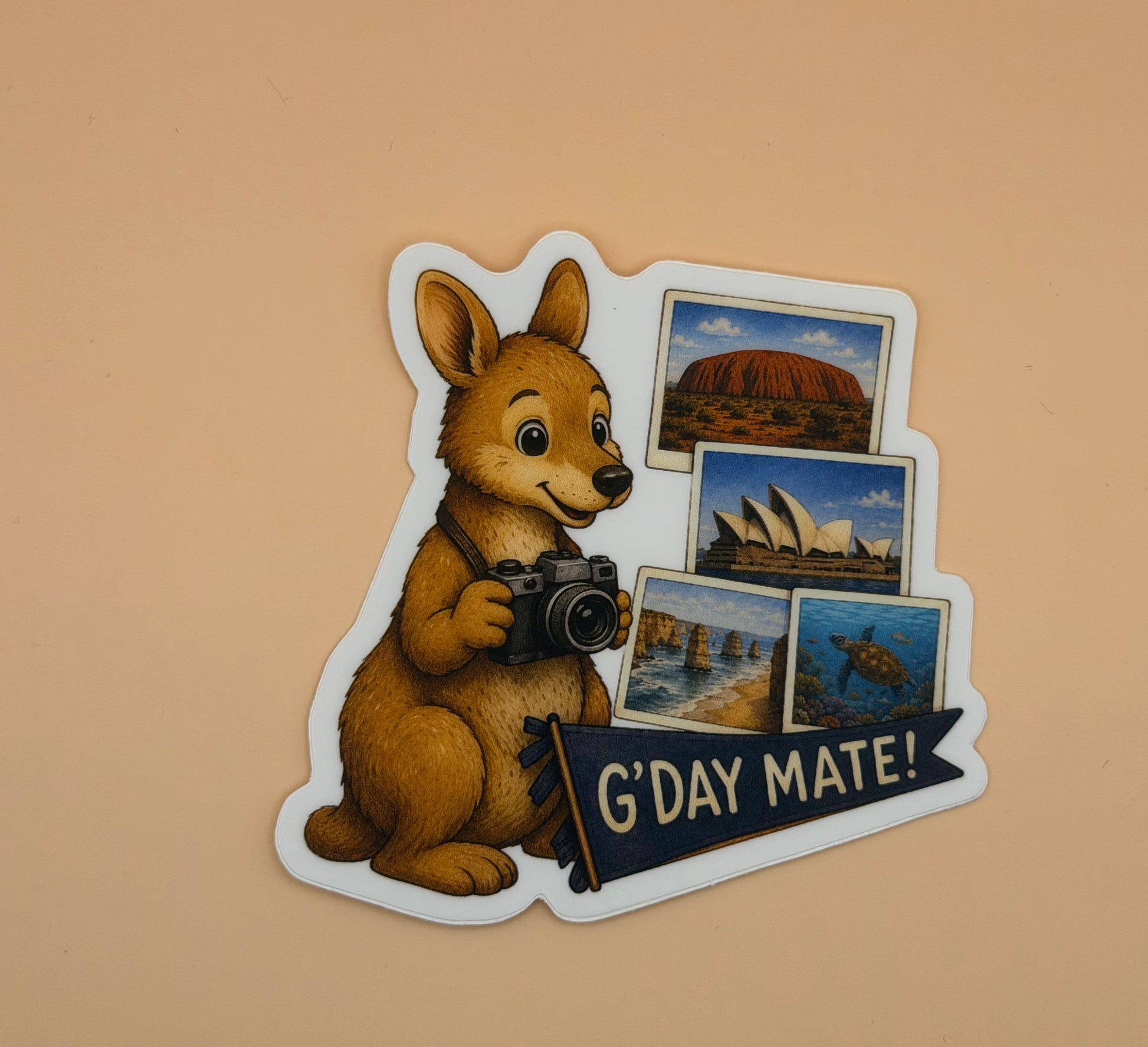G'Day Mate Kangaroo Sightseeing Sticker Glossy