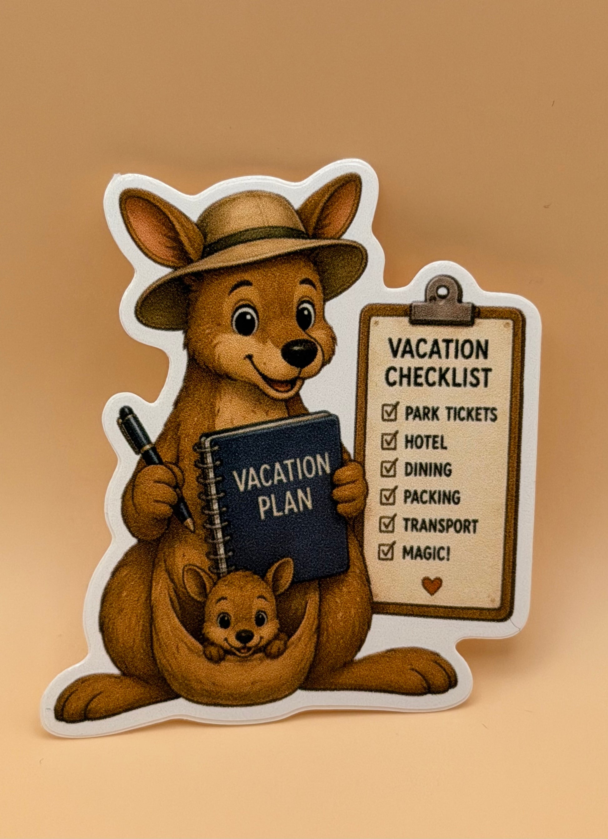 Kangaroo with vacation checklist sticker