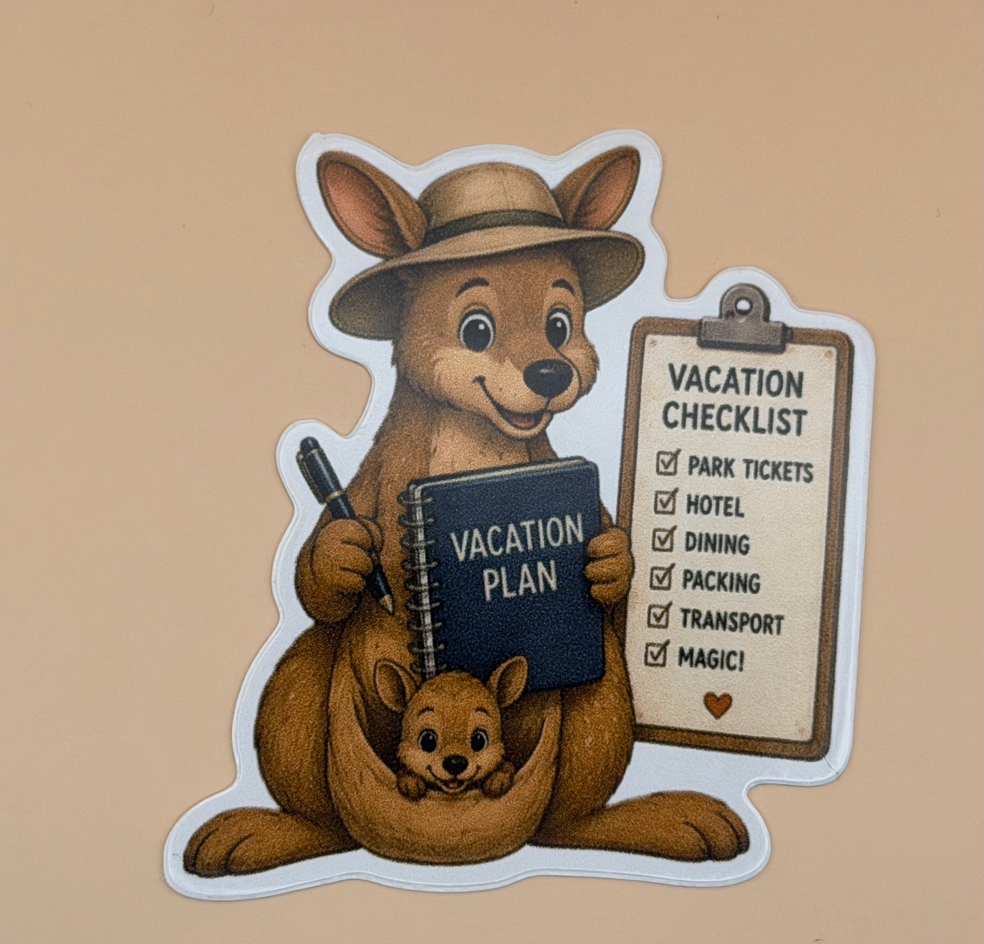 Kangaroo with vacation checklist sticker