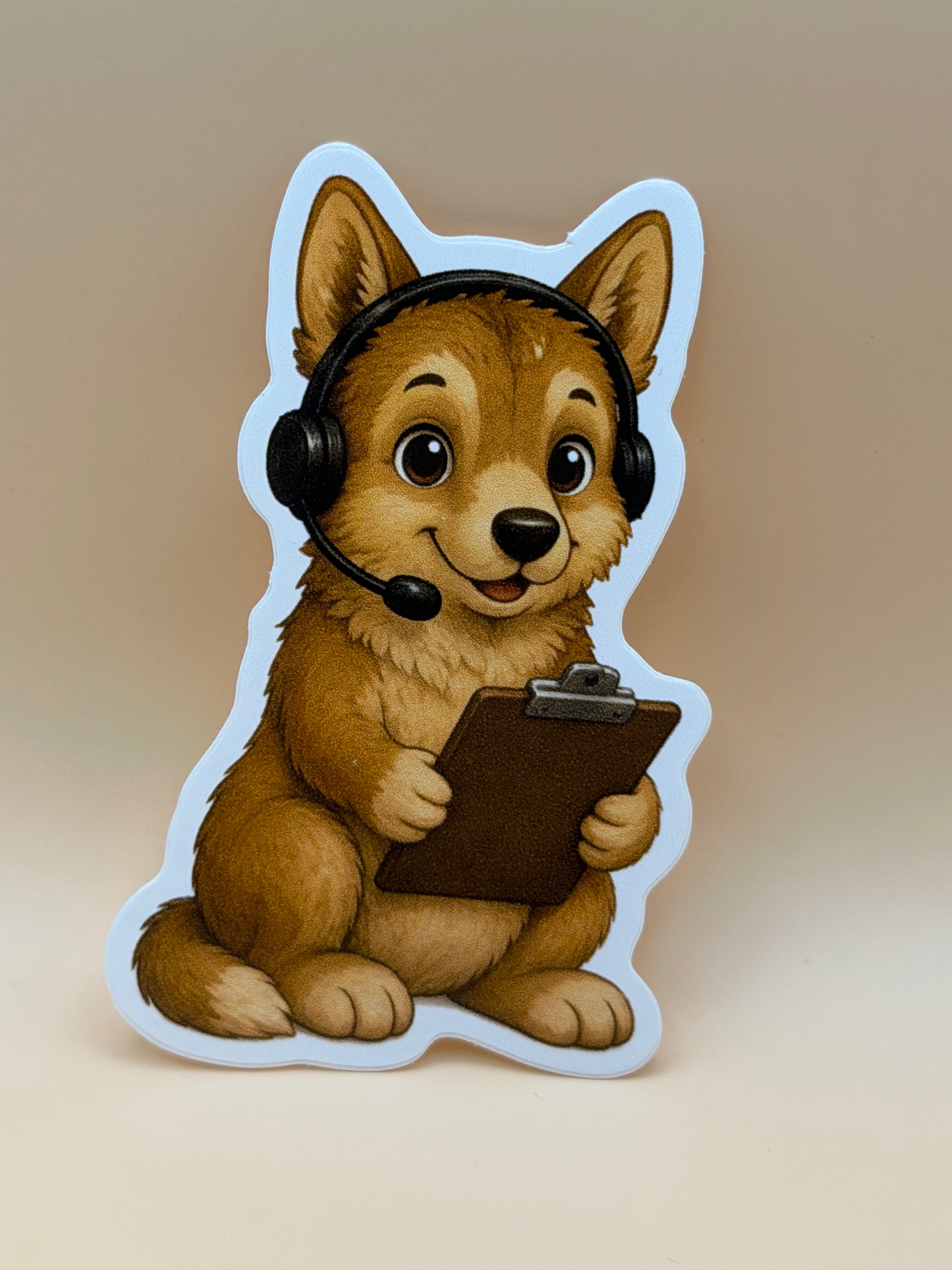 Dingo with clipboard and headset