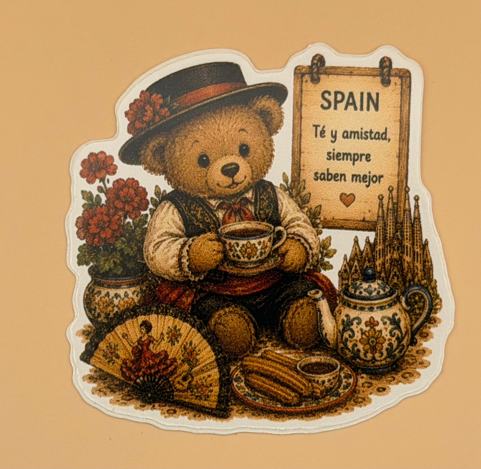 Spain Teddy Bear Tea Sticker