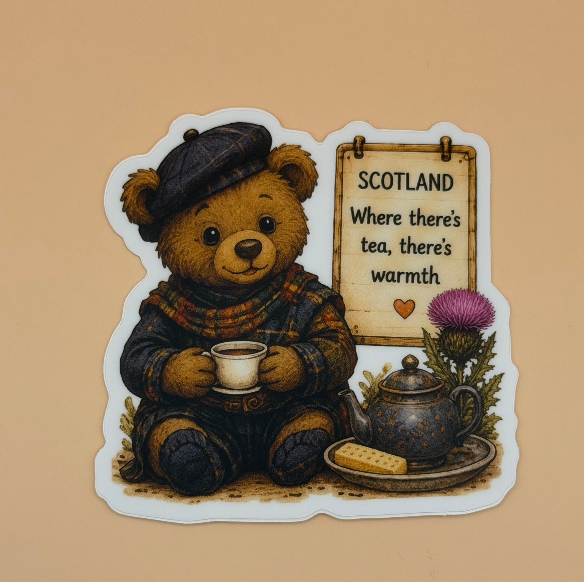 Scotland Teddy Bear Tea Sticker
