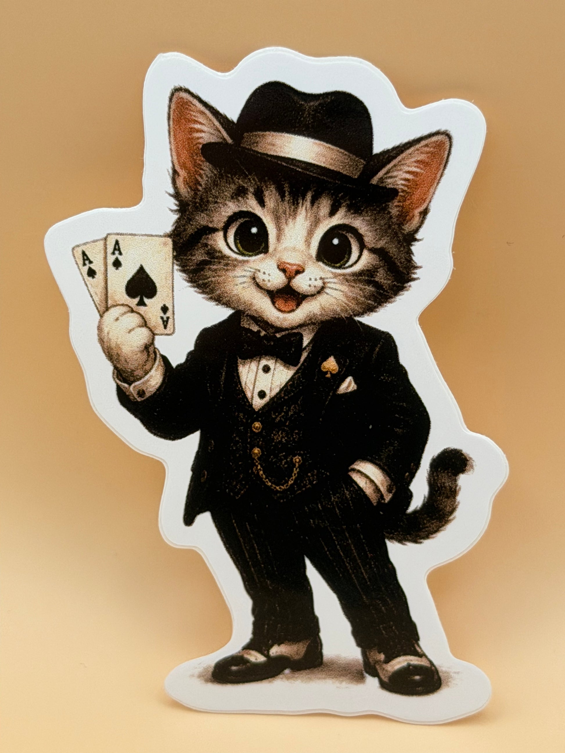 Cat Card Player Sticker | Glossy