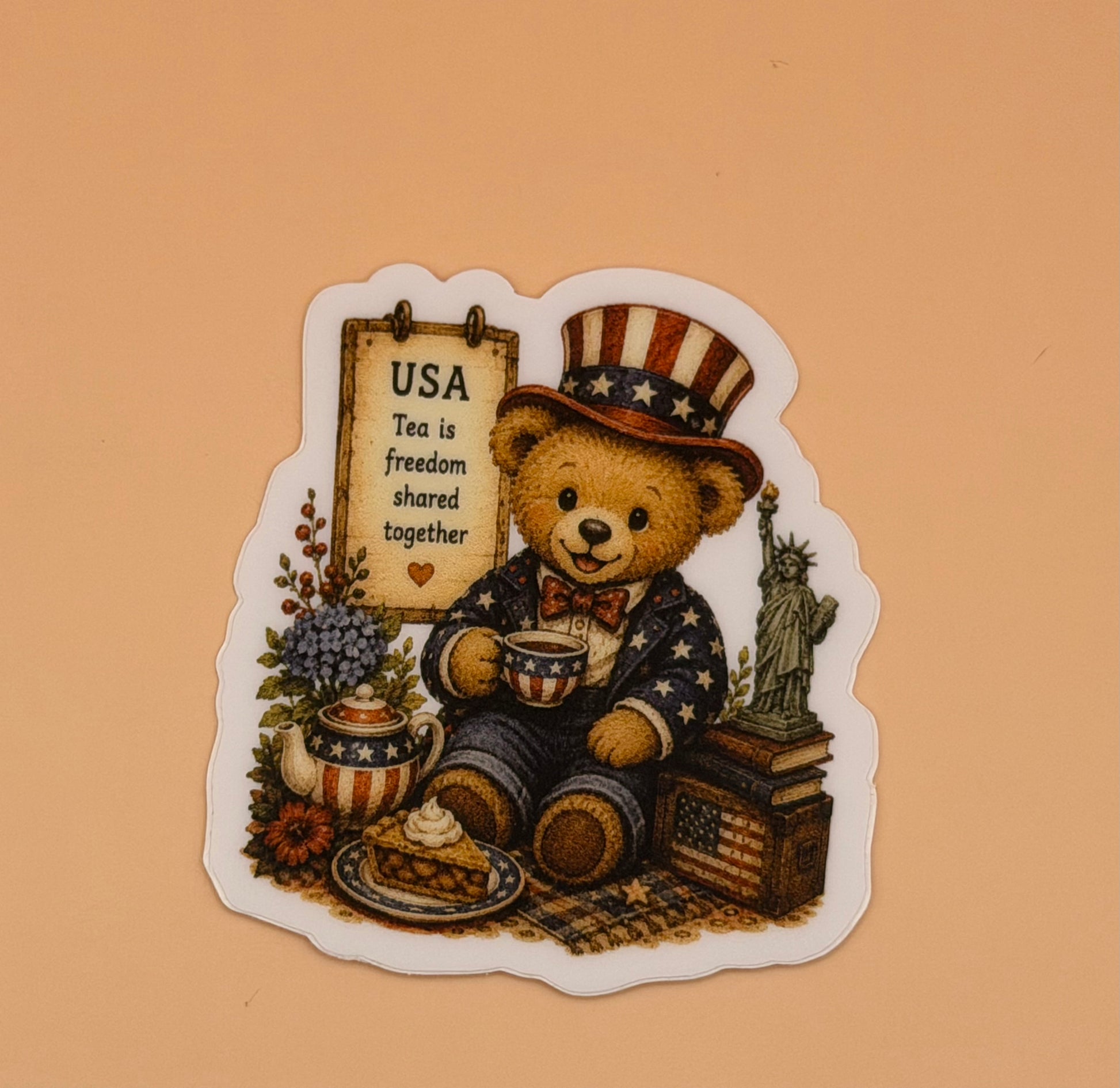 USA Teddy Bear Tea Sticker
